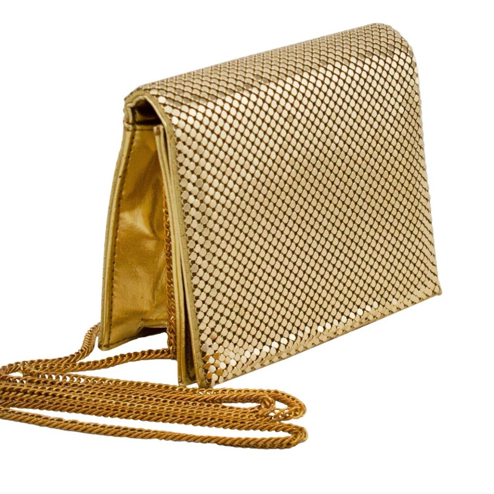 Whiting & Davis Vintage 1980s Gold Mesh Crossbody Bag